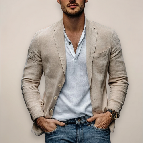 Men's Light-Weight Narrow-Cut Warm-Weather Blazer – Beige