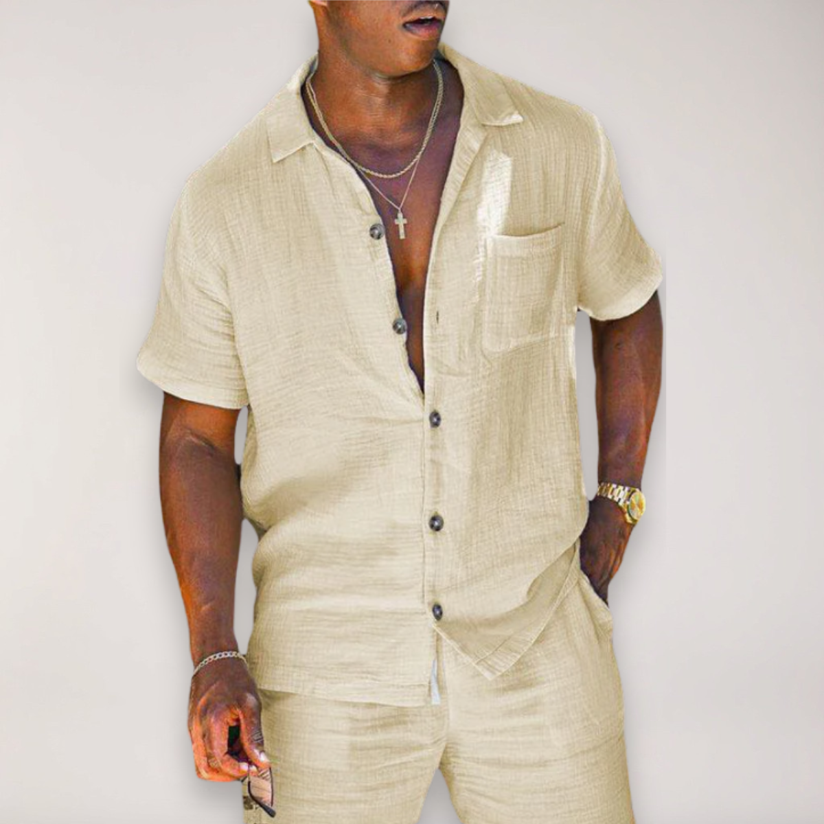 Men's Light-Weight Shirt and Pants Co-Ord – Beige