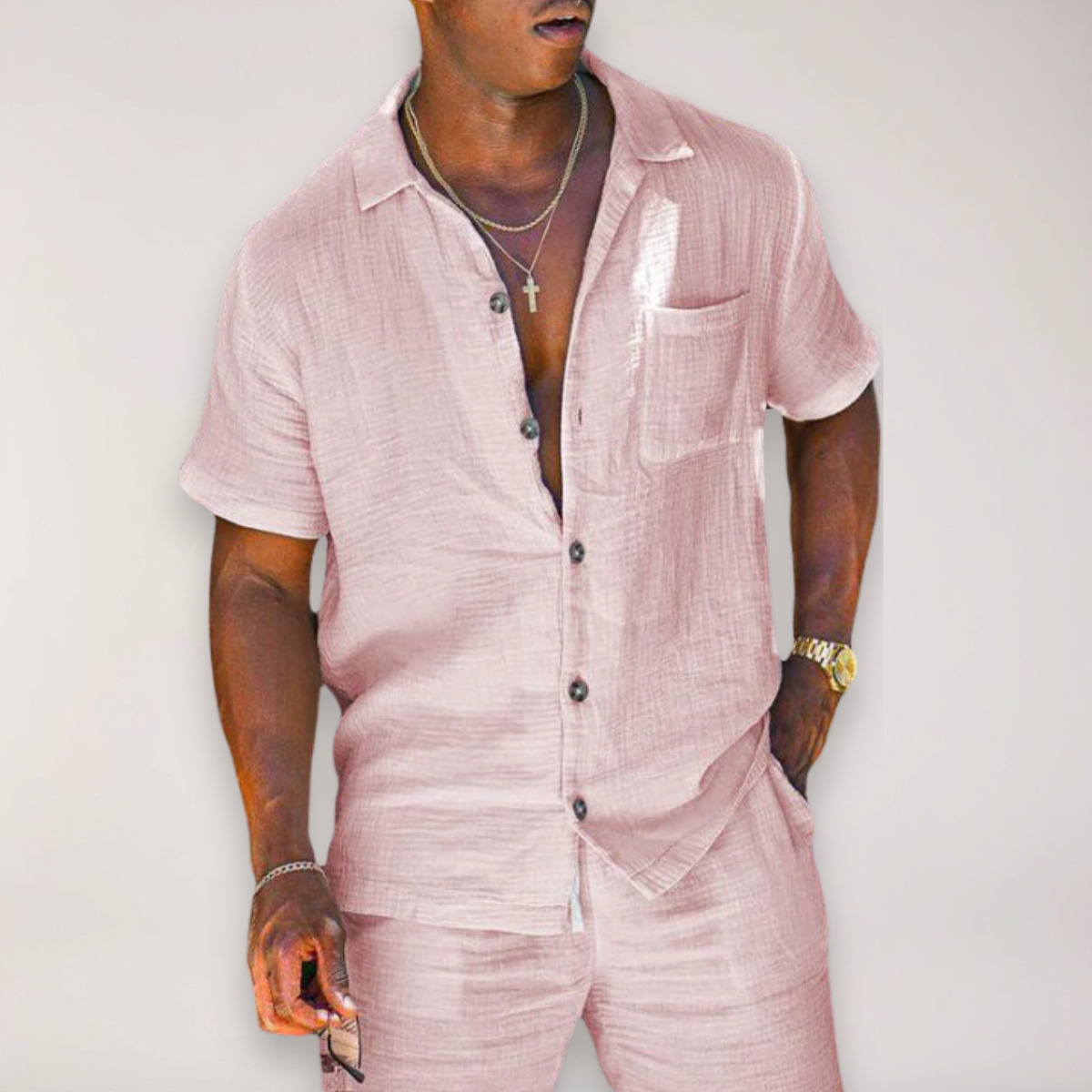 Men's Light-Weight Shirt and Pants Co-Ord – Pink