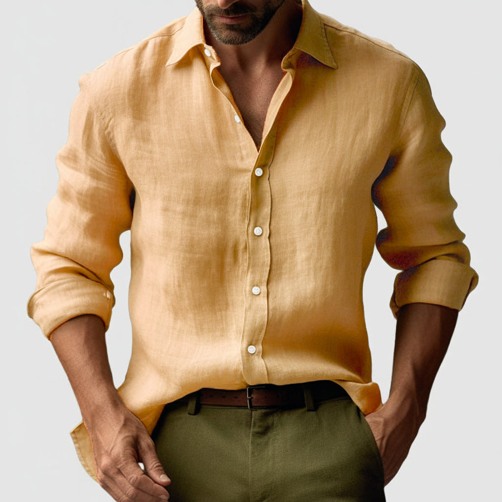 Men's Retro Long-Sleeve Shirt – Mustard Yellow