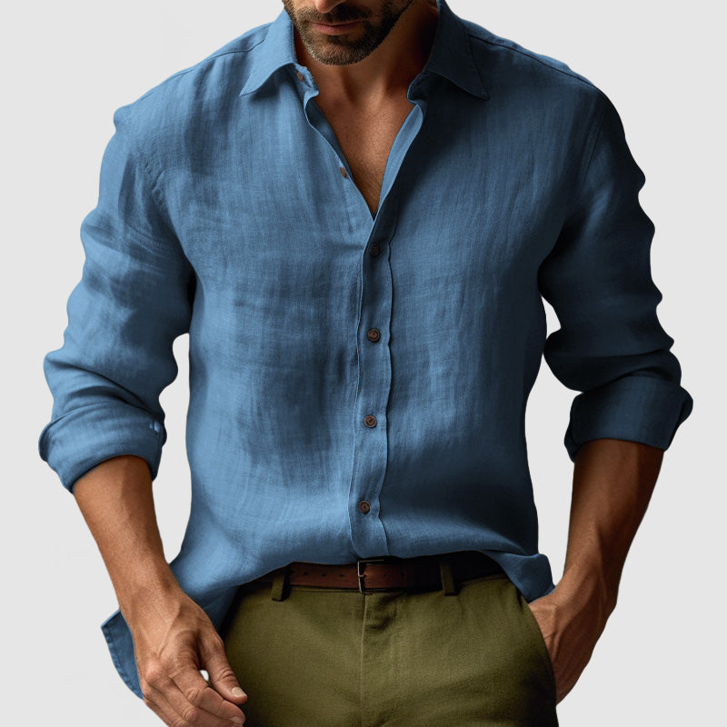 Men's Retro Long-Sleeve Shirt – Blue