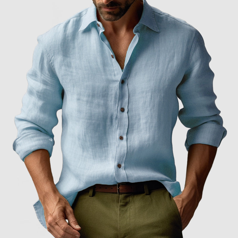 Men's Retro Long-Sleeve Shirt – Light Blue