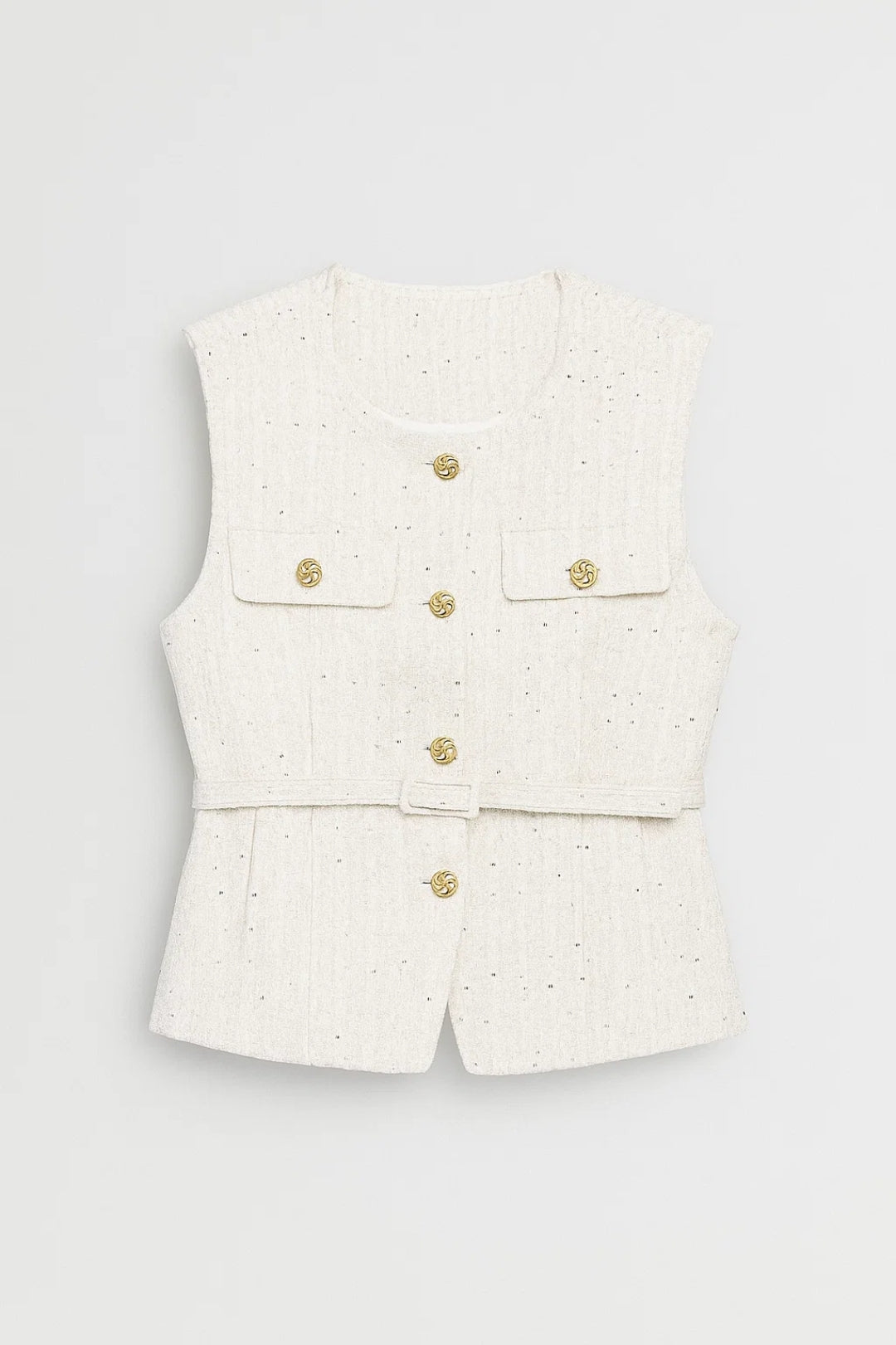 Women's Belt-Detail Textured Vest – White