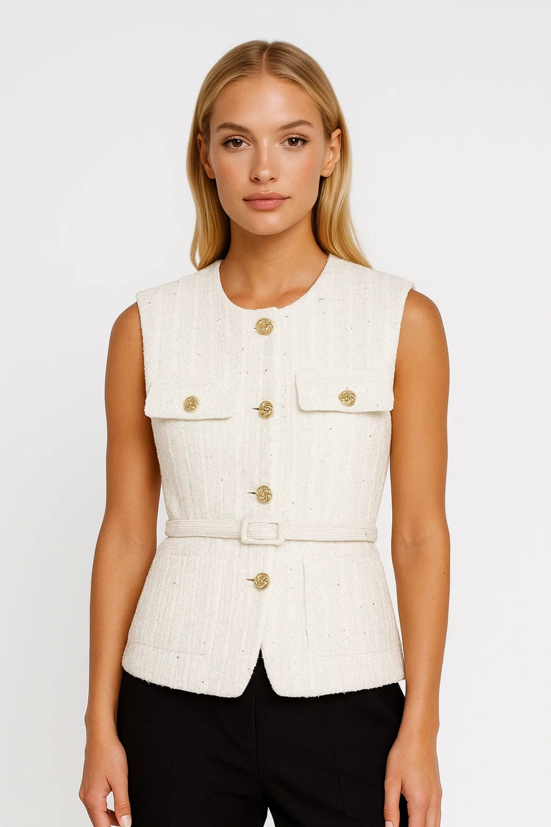 Women's Belt-Detail Textured Vest – view 1