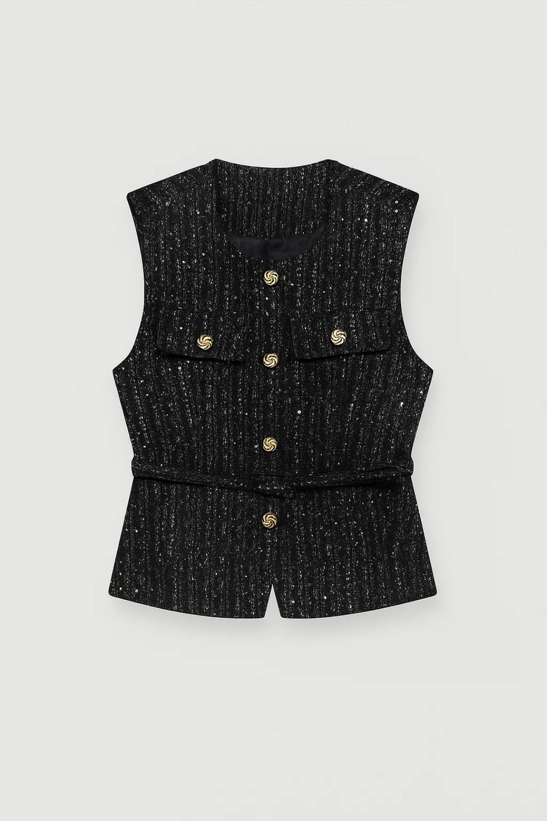 Women's Belt-Detail Textured Vest – Black