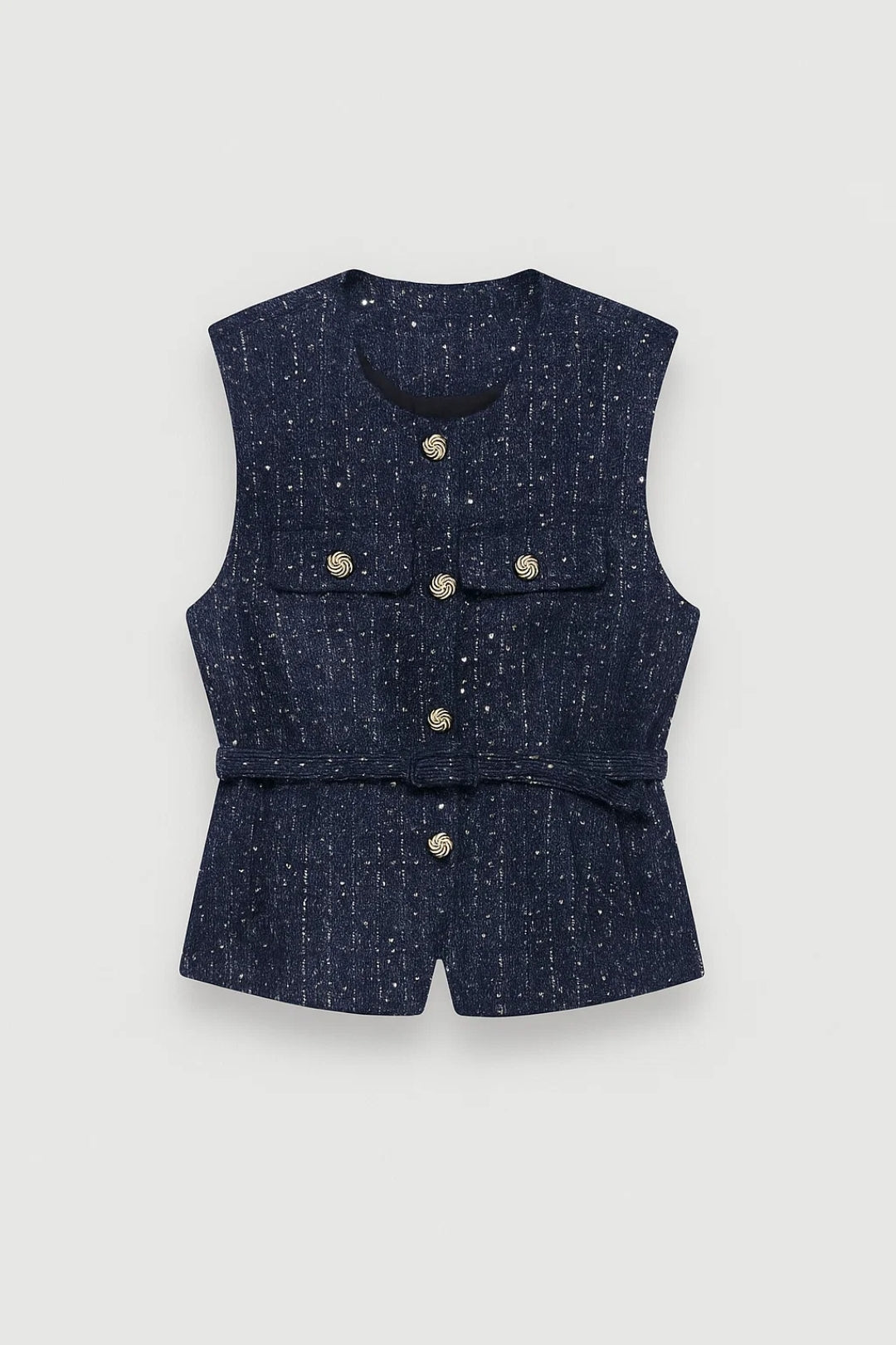 Women's Belt-Detail Textured Vest – Dark Blue
