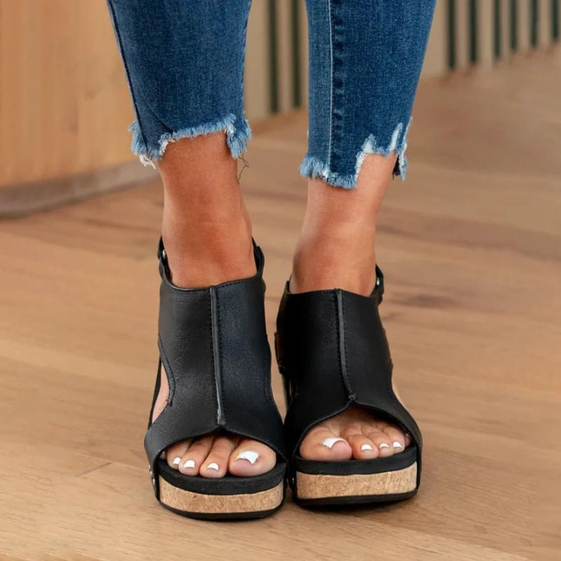 Women's Support Ankle-Strap Wedge-Heel Sandals – Black