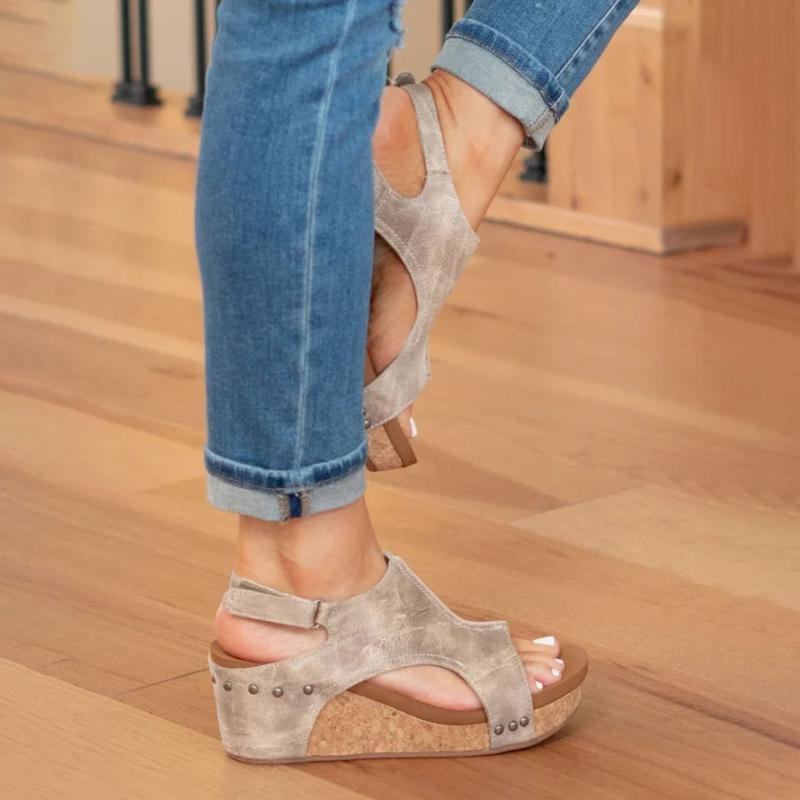 Women's Support Ankle-Strap Wedge-Heel Sandals – Beige