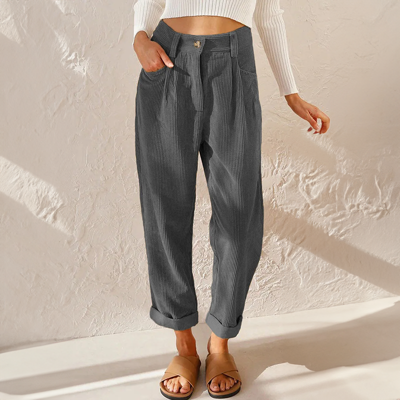 Women's High-Rise Cord Pants – Gray