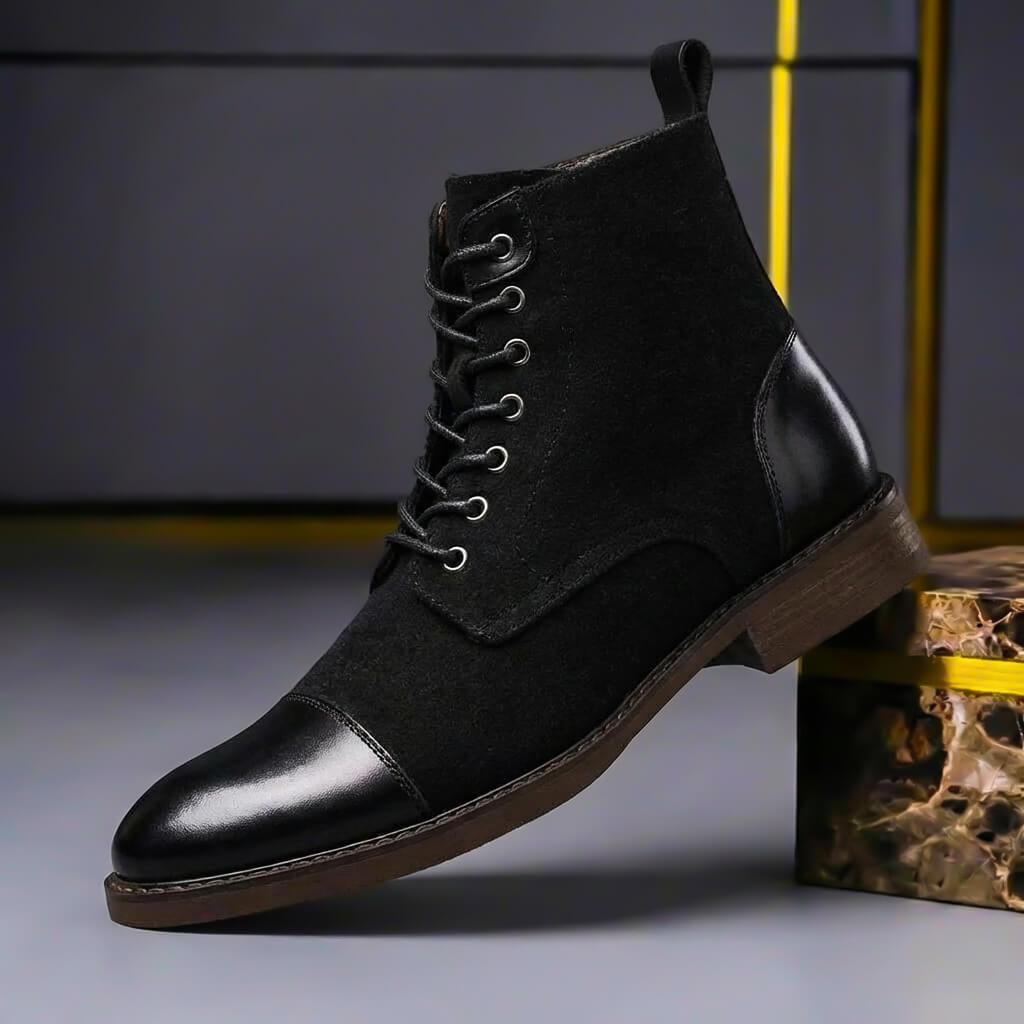 Men's Leather and Wool Cold-Weather Boots – Black