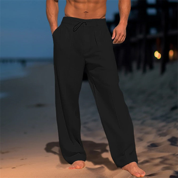 Men's Pleat-Detail Tie-Waist Pants – Black