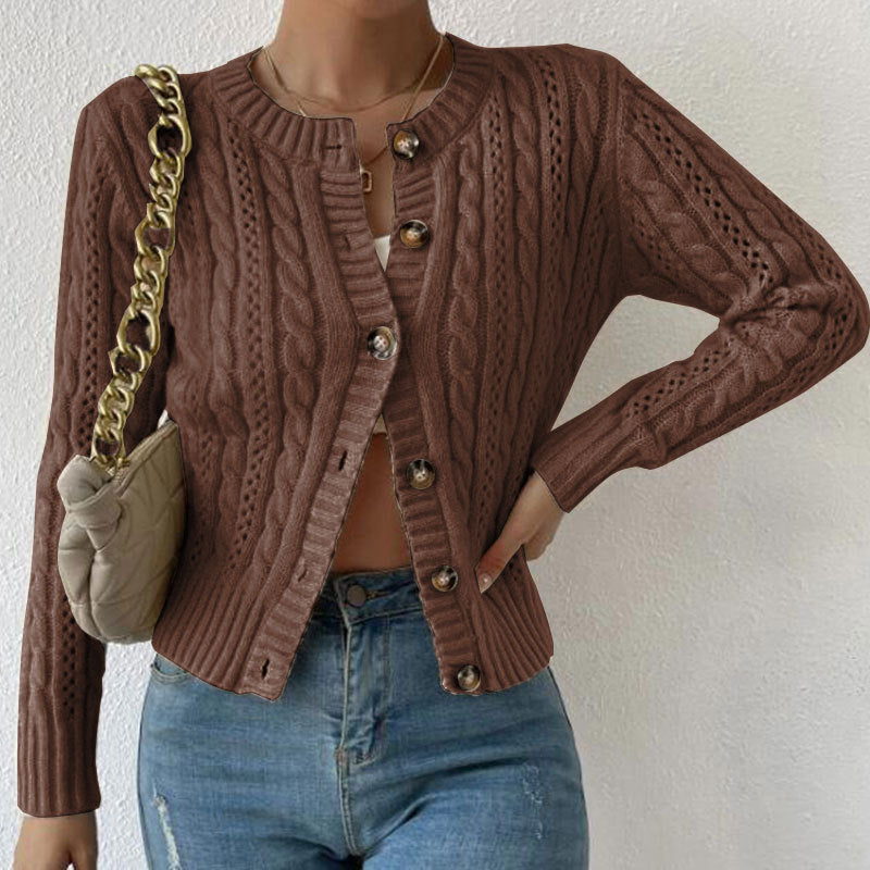 Women's Cable-Knit Cardigan for Evening Wear – Brown