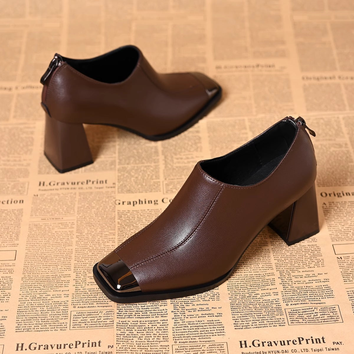 Women's Back-Zip Booties with Metallic Toe Detail – Dark Brown