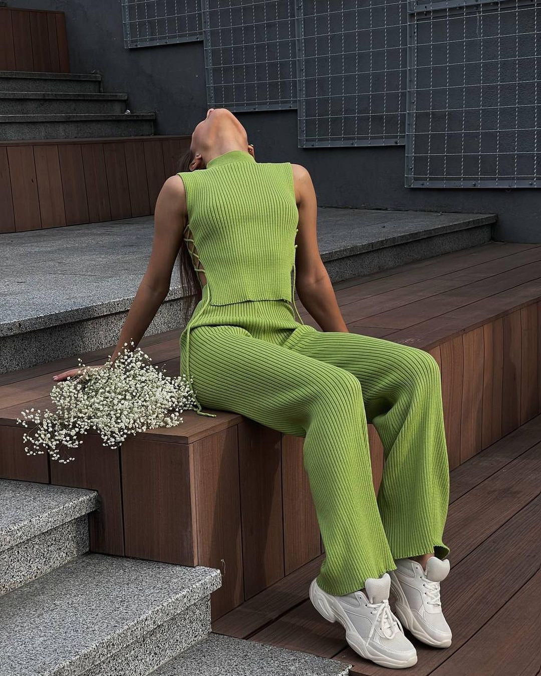 Women's Fitted Waistcoat and Trousers Set – Green
