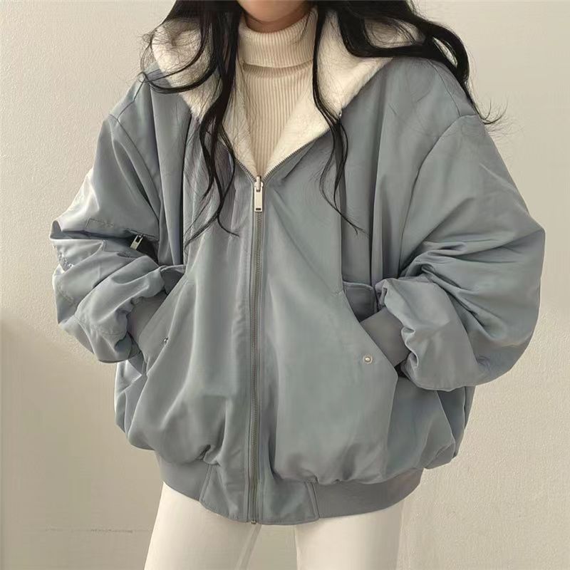 Women's Loose-Fit Bomber Jacket – Gray