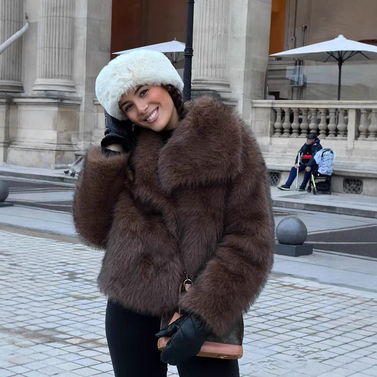 Women's Plush-Fur Short Coat with Statement Collar – view 2