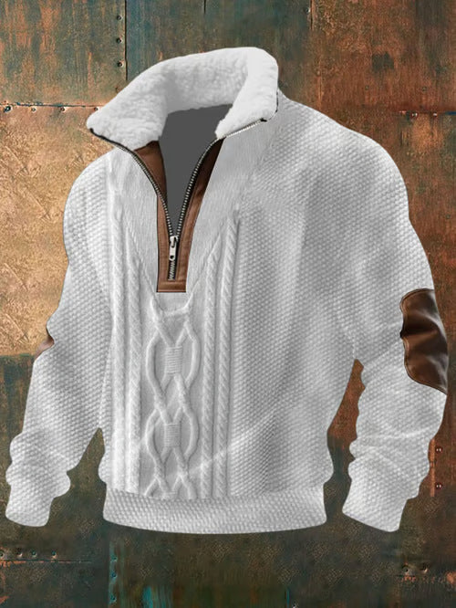 Women's High-Collar Lined Knit Shirt for Fall – White