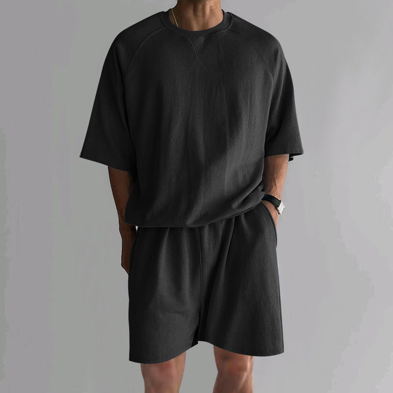 Men's Terry Tie-Waist Shorts and T-Shirt Set – Black