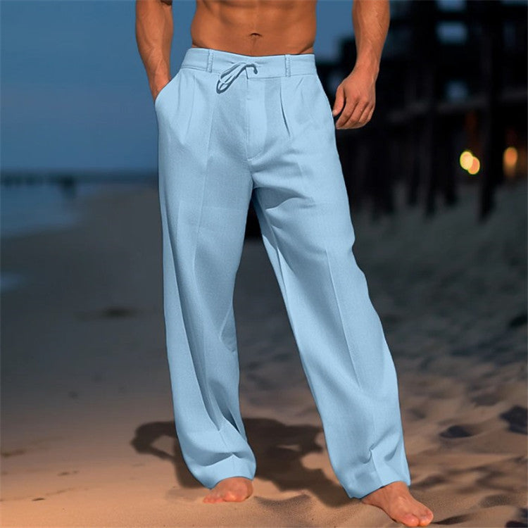 Men's Pleat-Detail Tie-Waist Pants – Sky Blue