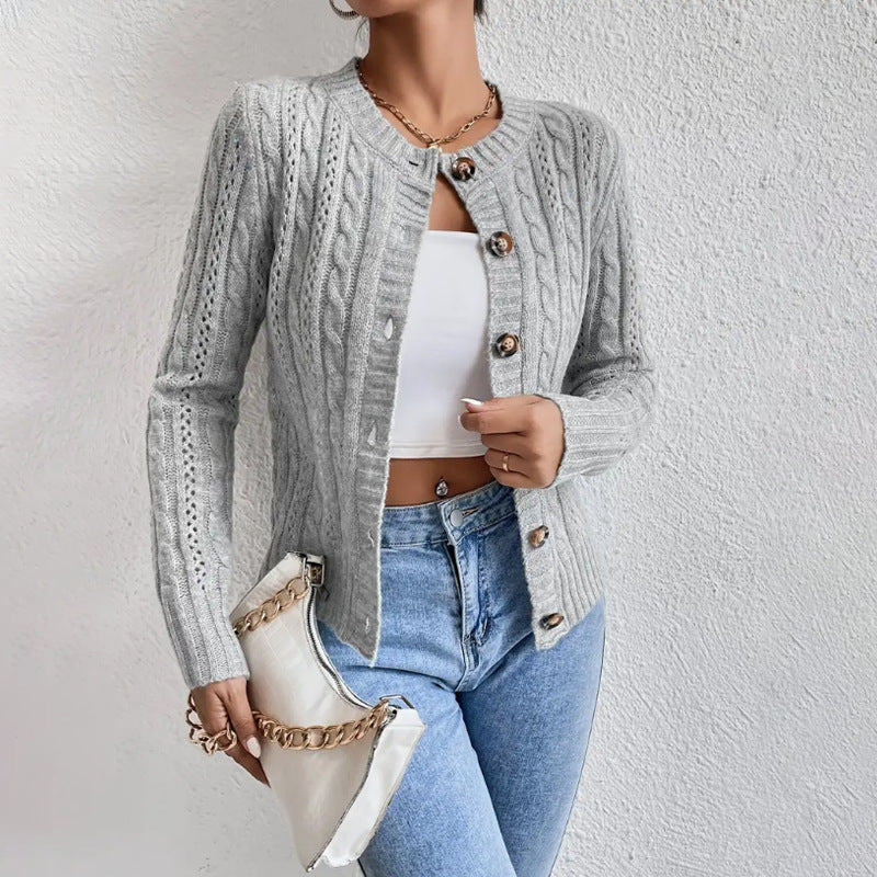 Women's Cable-Knit Cardigan for Evening Wear – Light Gray