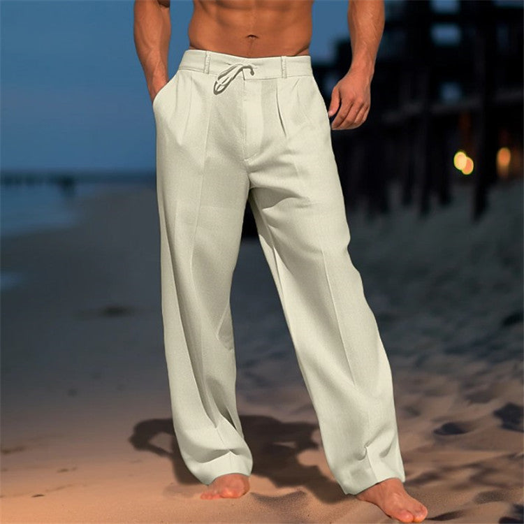 Men's Pleat-Detail Tie-Waist Pants – Off White