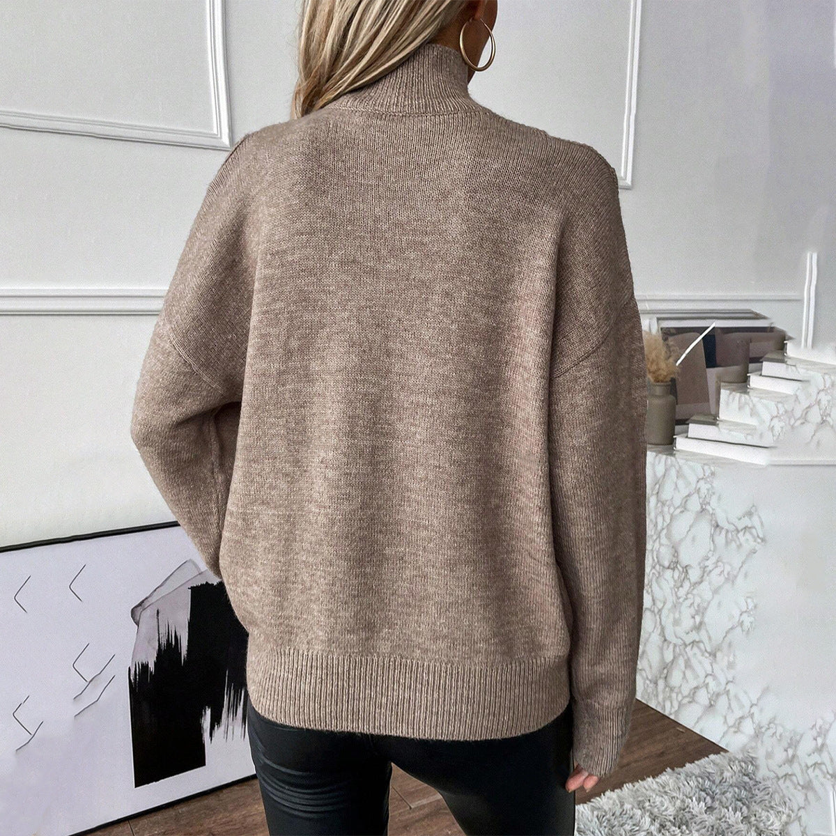 Women's Cold-Shoulder Roll-Neck Knit Pullover – view 9