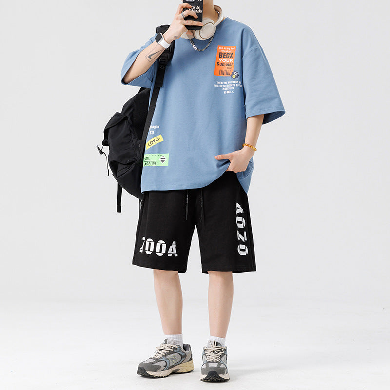 Men's Print-Detail Loose-Fit T-Shirt and Relaxed-Fit Shorts Set – view 3