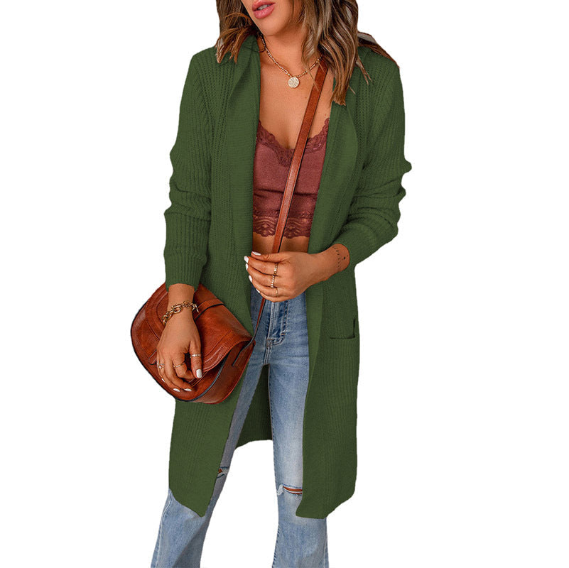 Women's Plush Knit Longline Knit Cardigan with Ribbed Cuffs – Green