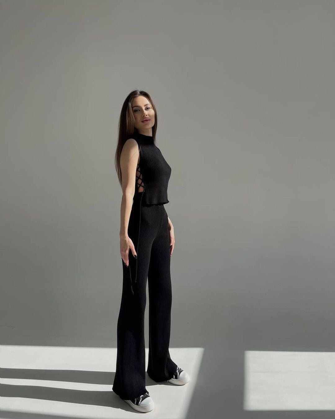 Women's Fitted Waistcoat and Trousers Set – Black
