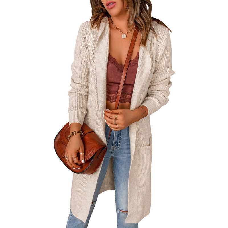 Women's Plush Knit Longline Knit Cardigan with Ribbed Cuffs – Cream