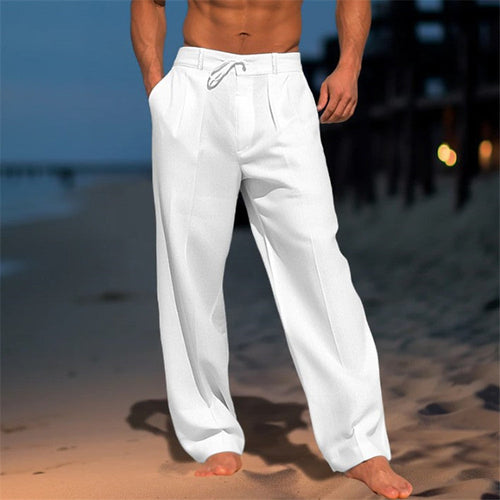 Men's Pleat-Detail Tie-Waist Pants – White