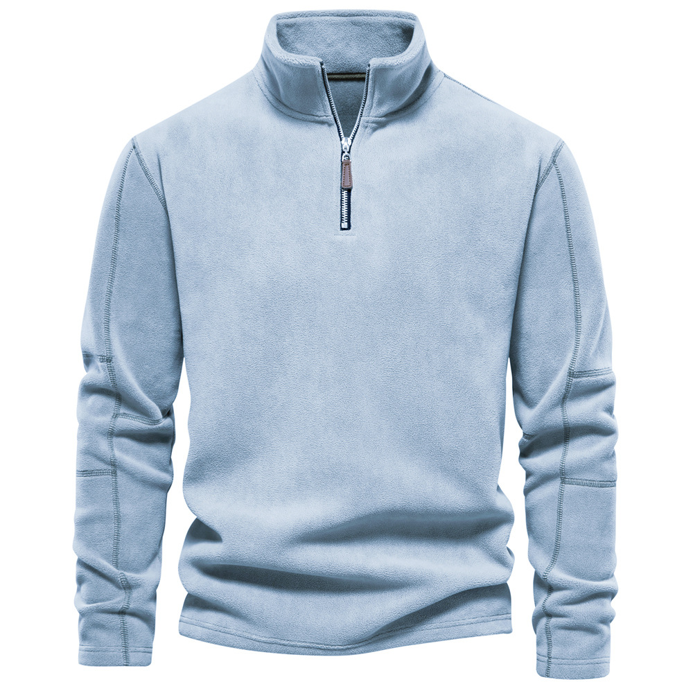 Men's Quarter-Zip Fleece Sweatshirt for Winter – Light Blue