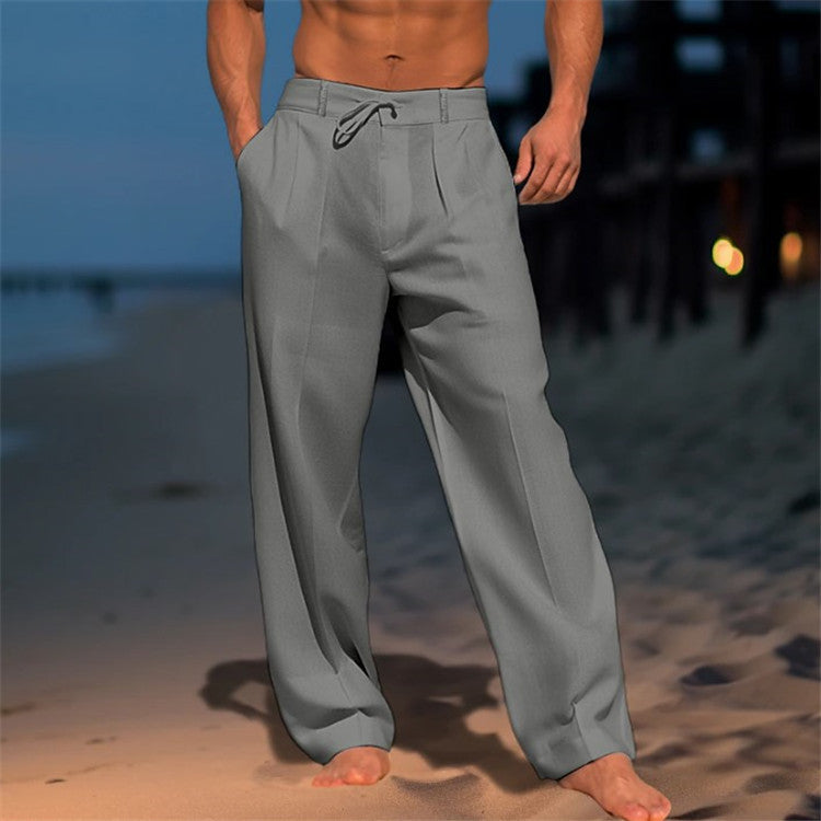 Men's Pleat-Detail Tie-Waist Pants – Gray