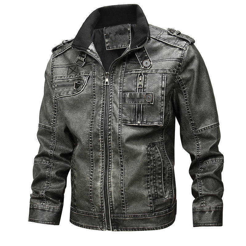 Men's Multi-Pocket Utility Leather Jacket for Layering – Black