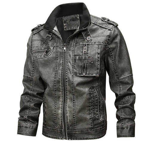 Men's Multi-Pocket Utility Leather Jacket for Layering – Black