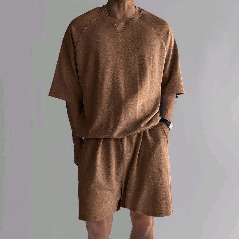 Men's Terry Tie-Waist Shorts and T-Shirt Set – Brown