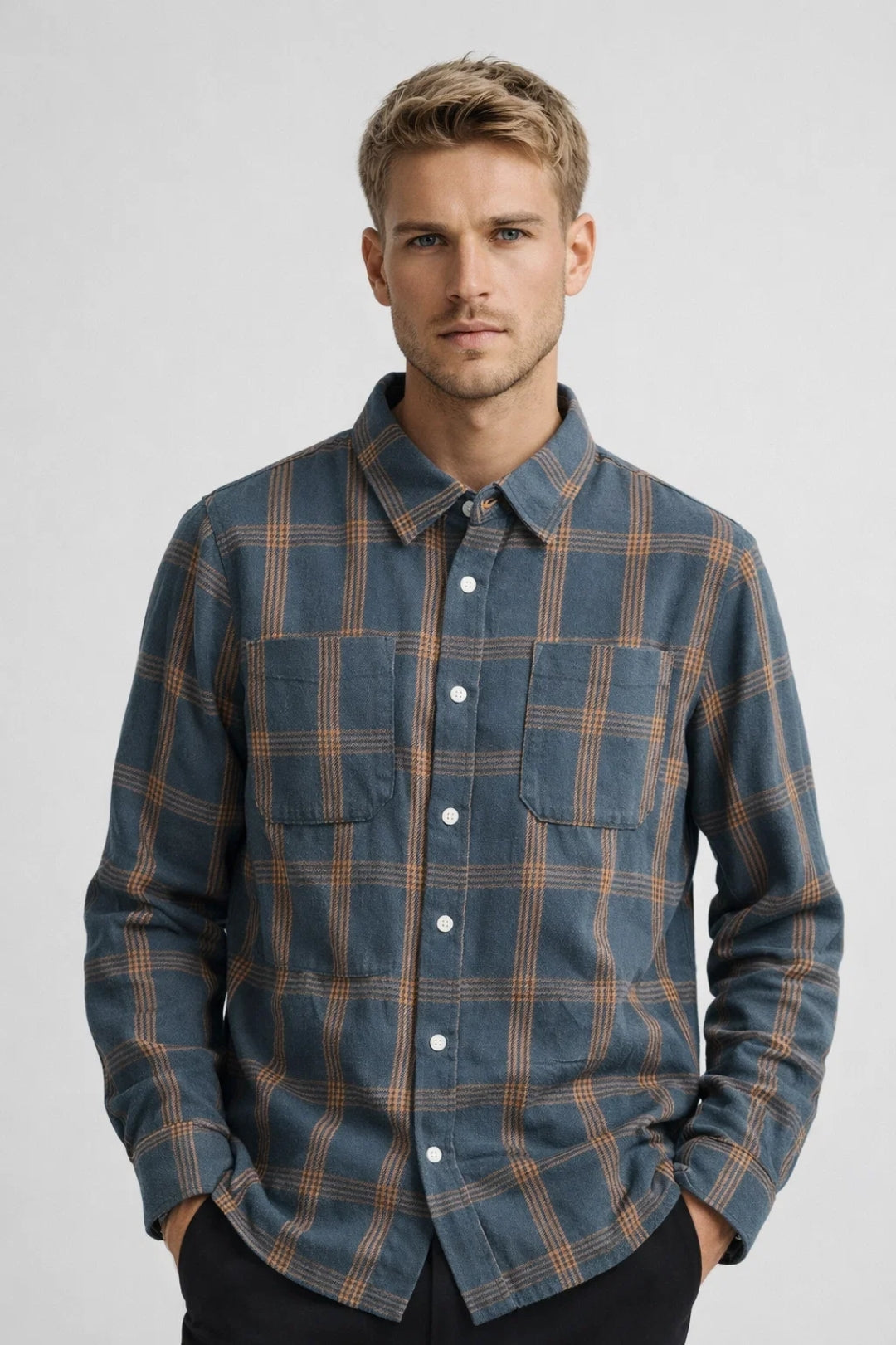 Men's Print-Detail Chest Pocketed Overshirt – Blue