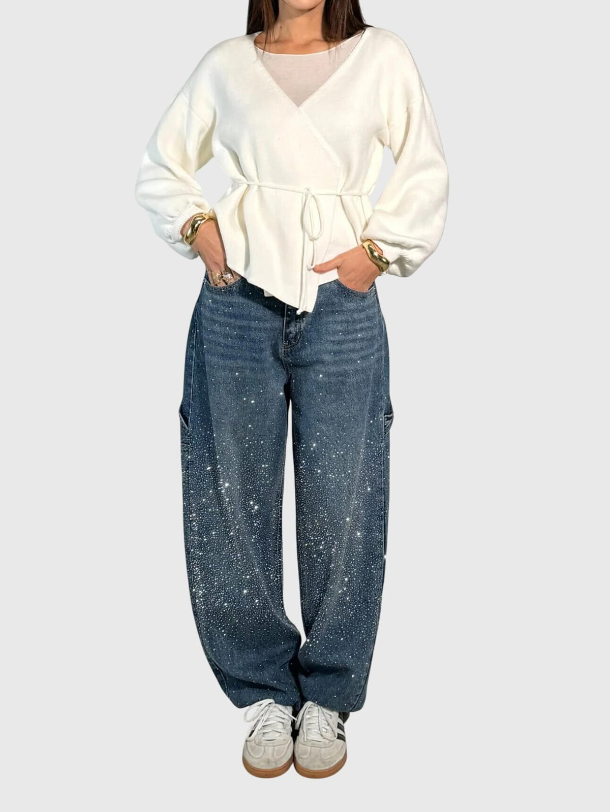 Women's High Rise Shimmer Wide-Cut Jeans – Dark Blue