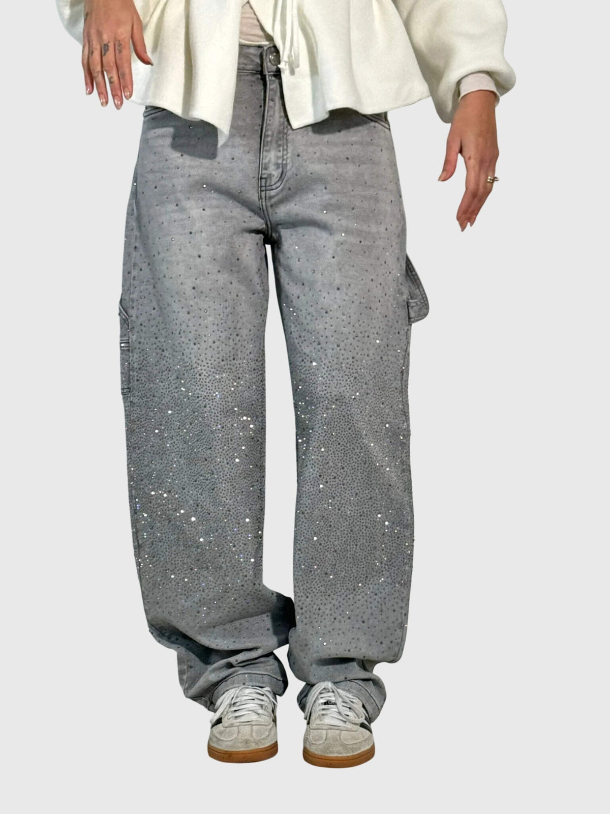 Women's High Rise Shimmer Wide-Cut Jeans – Gray