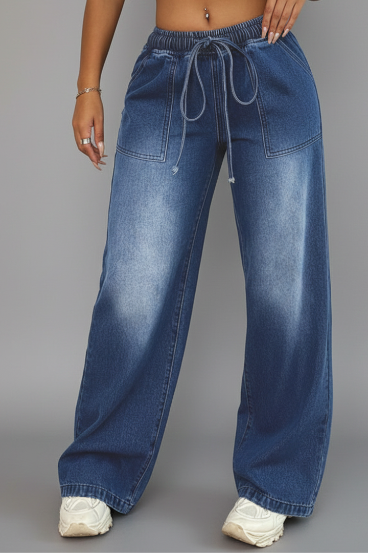 Women's Wide-Cut Tie-Waist Pants – Blue
