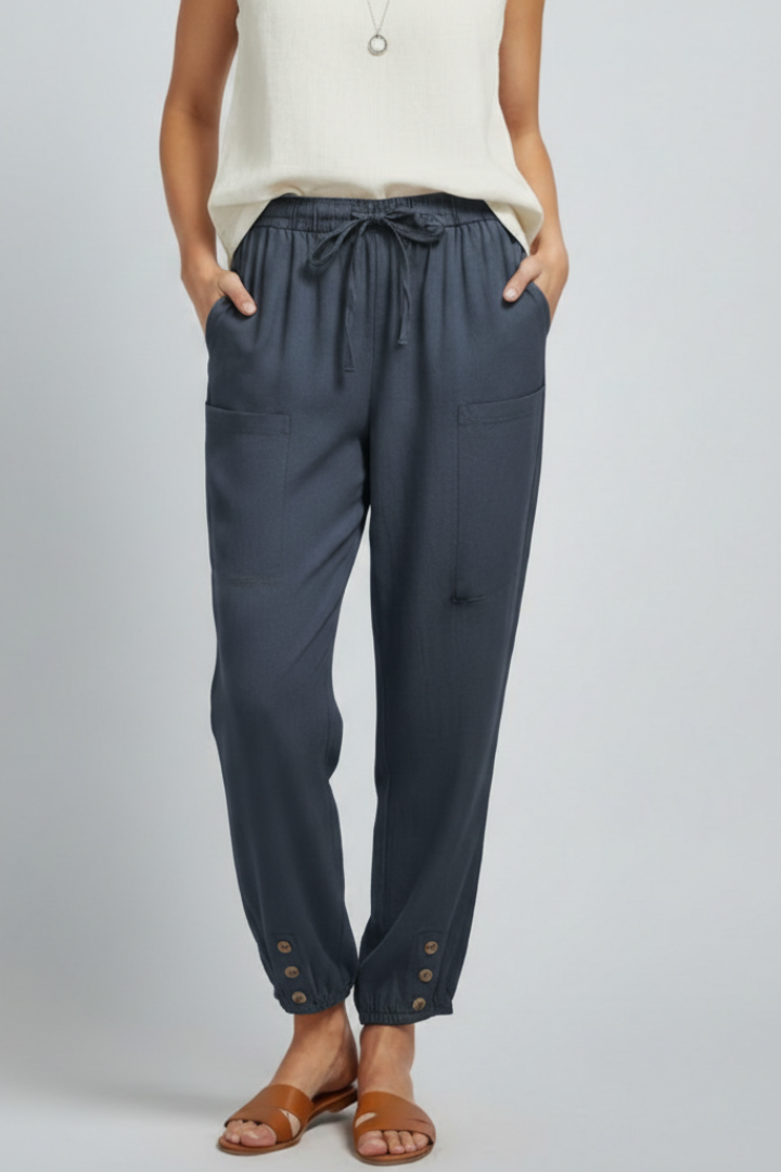 Women's Tie-Waist Straight-Cut Pants – Navy Blue