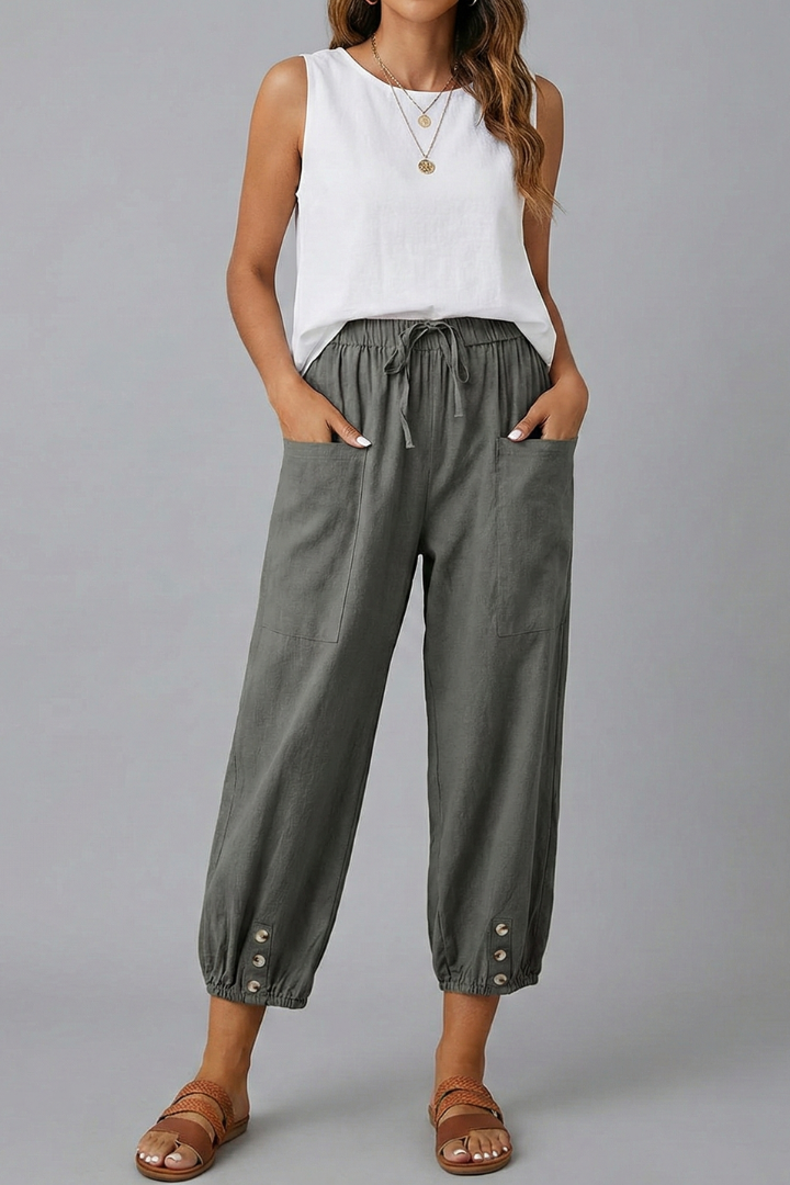 Women's Tie-Waist Straight-Cut Pants – Dark Gray