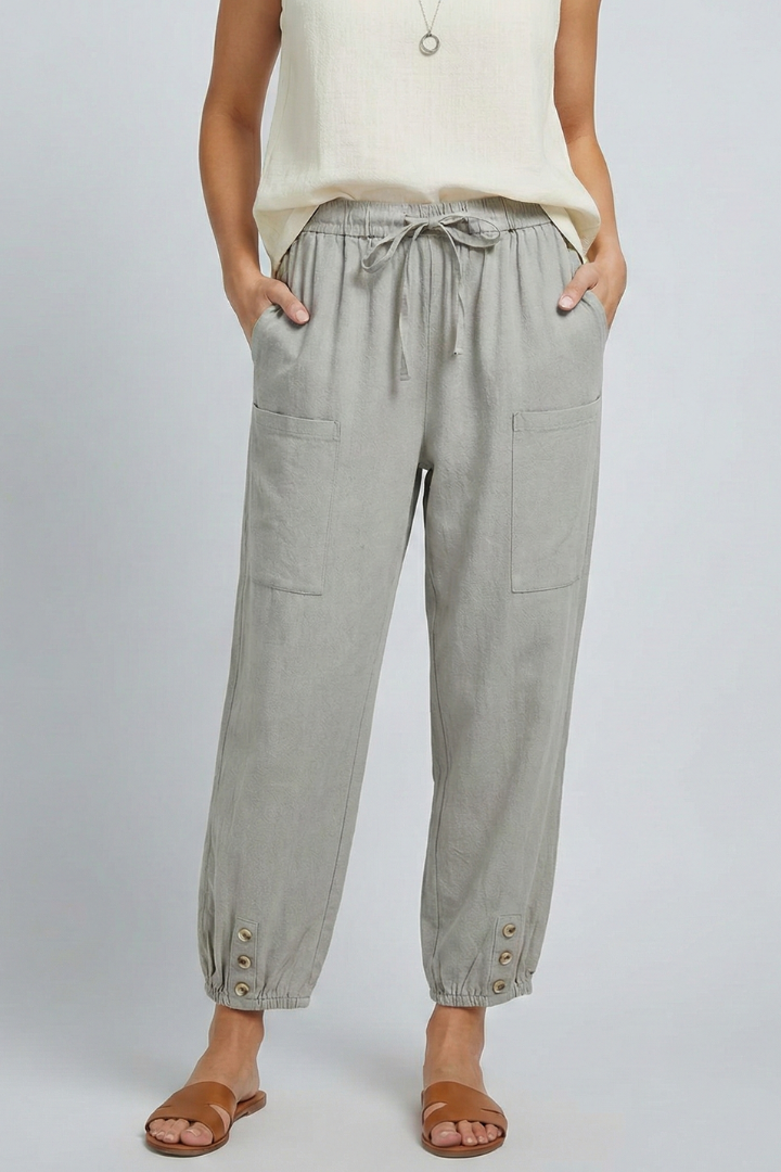 Women's Tie-Waist Straight-Cut Pants – Light Gray