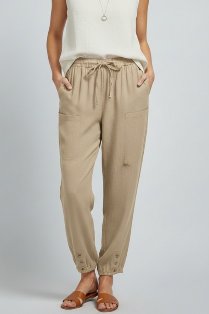 Women's Tie-Waist Straight-Cut Pants – Khaki