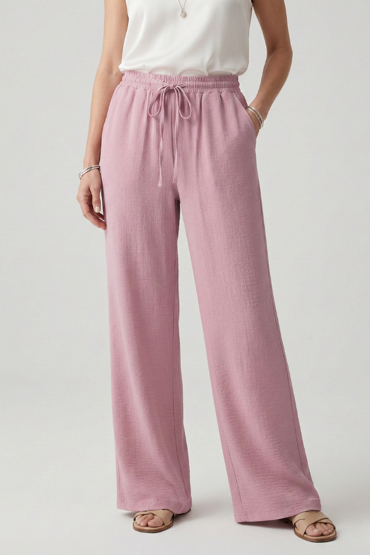 Women's Wide-Cut Tie-Waist Palazzo Pants – Pink