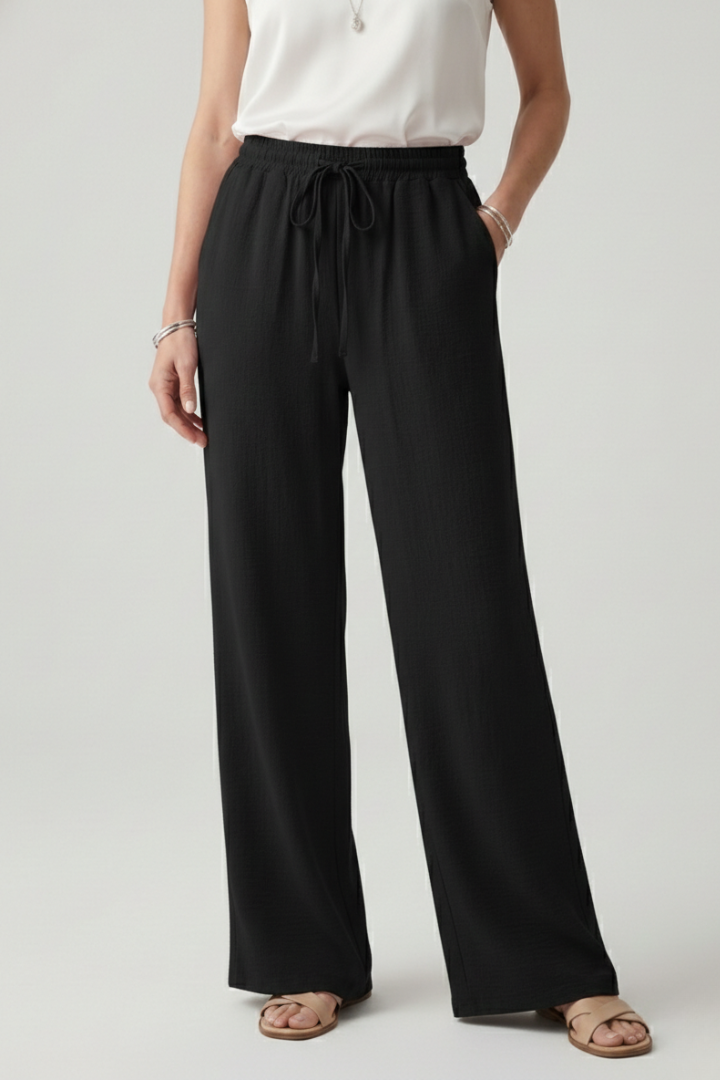 Women's Wide-Cut Tie-Waist Palazzo Pants – Black