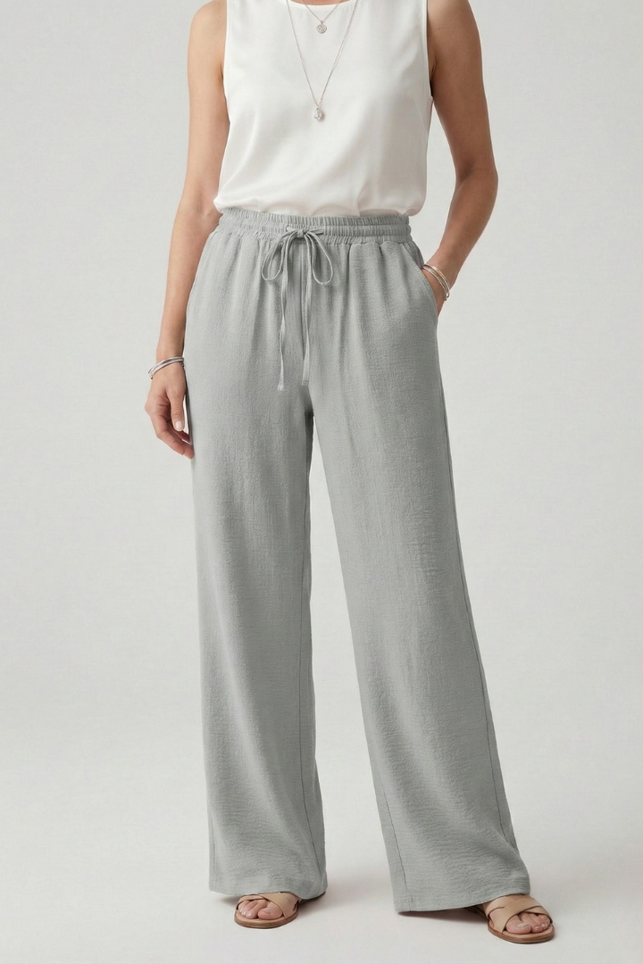 Women's Wide-Cut Tie-Waist Palazzo Pants – Gray