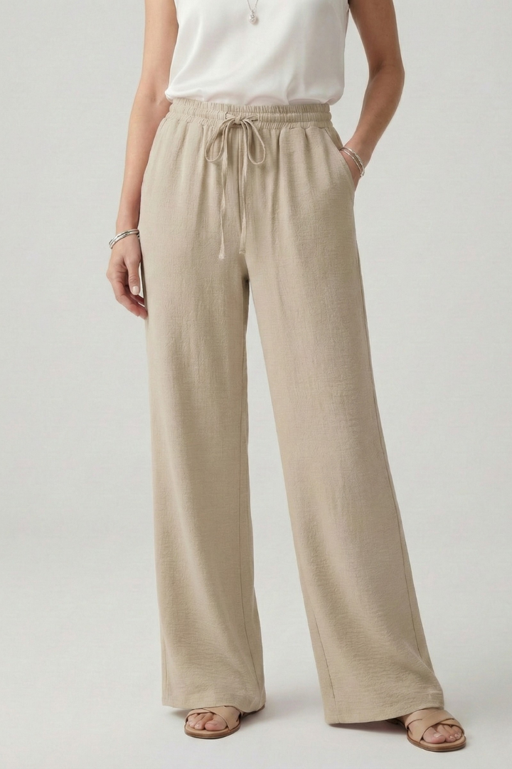 Women's Wide-Cut Tie-Waist Palazzo Pants – Khaki