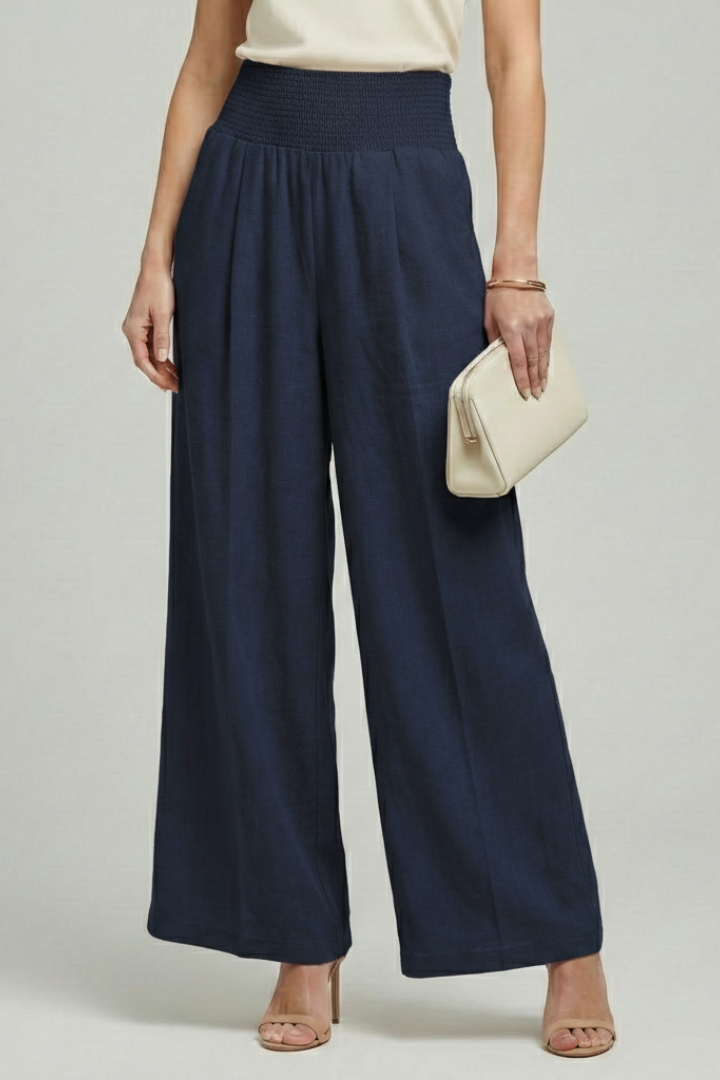 Women's High-Rise Pleat-Detail Palazzo Pants – Dark Blue