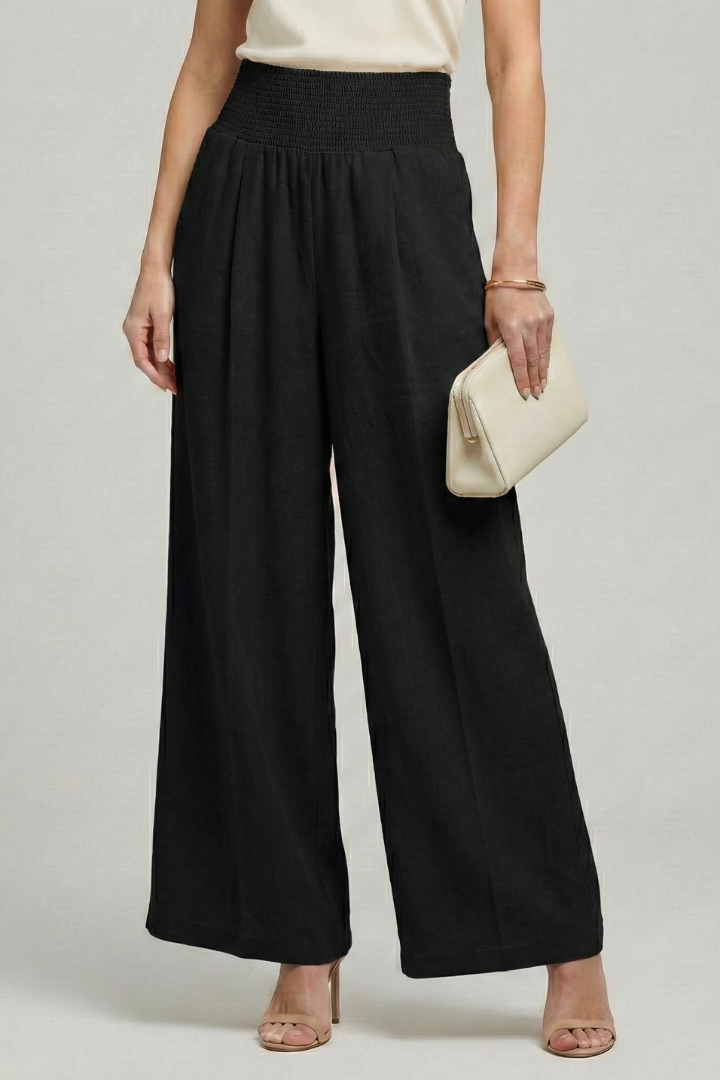 Women's High-Rise Pleat-Detail Palazzo Pants – Black